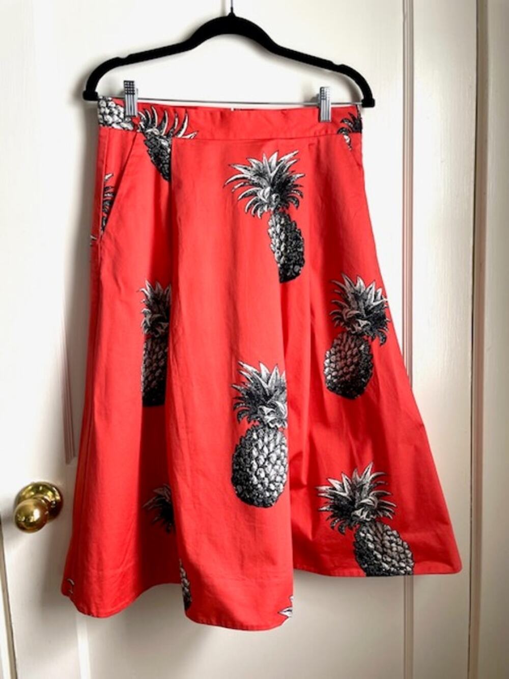 Ann Taylor Factory Coral Pineapple Print A-Line Midi Skirt Size 6 Tropical Fun